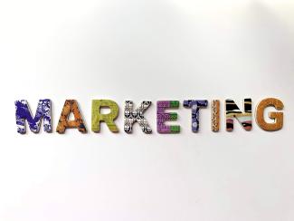The word marketing spelled with colorful letters
